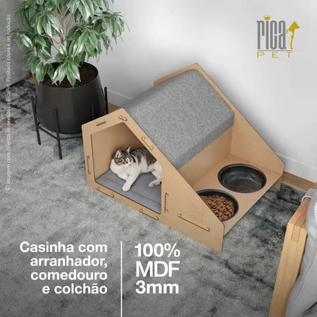 Casinha de Gato com Arranhador e Comedouro