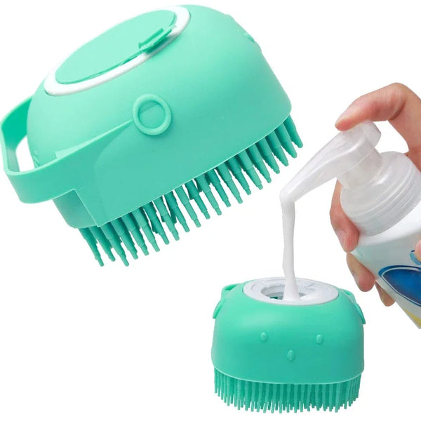 🐾 Escova de Banho e Dispensador de Shampoo 2 em 1: Cuidado Completo para Seu Pet! 🛁