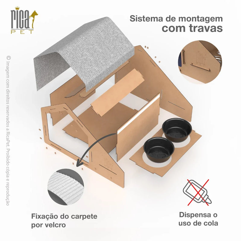 Casinha de Gato com Arranhador e Comedouro