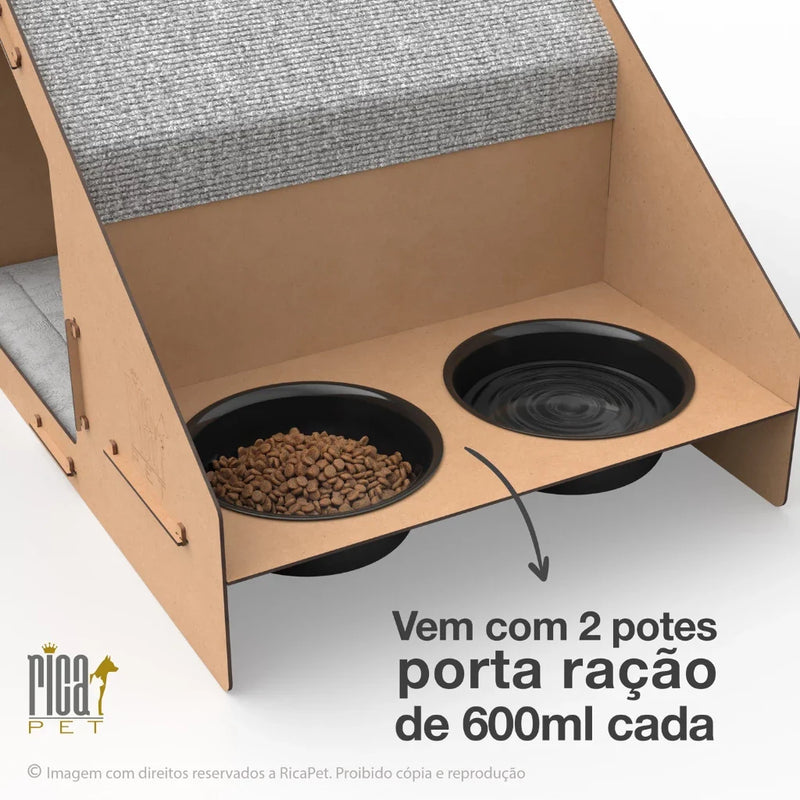 Casinha de Gato com Arranhador e Comedouro