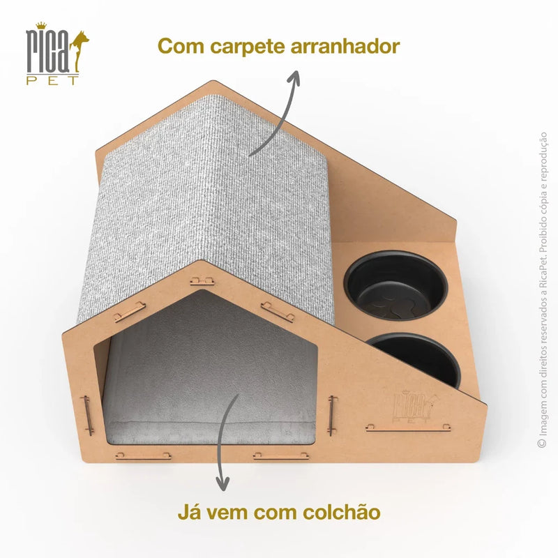 Casinha de Gato com Arranhador e Comedouro