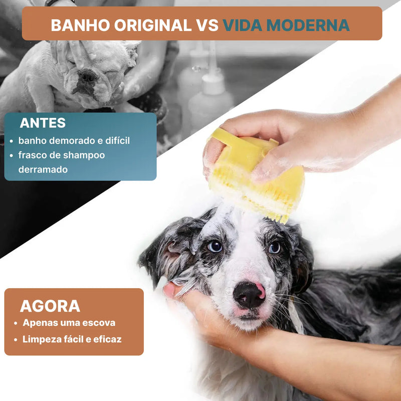 🐾 Escova de Banho e Dispensador de Shampoo 2 em 1: Cuidado Completo para Seu Pet! 🛁