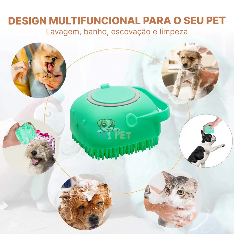 🐾 Escova de Banho e Dispensador de Shampoo 2 em 1: Cuidado Completo para Seu Pet! 🛁