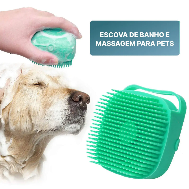🐾 Escova de Banho e Dispensador de Shampoo 2 em 1: Cuidado Completo para Seu Pet! 🛁
