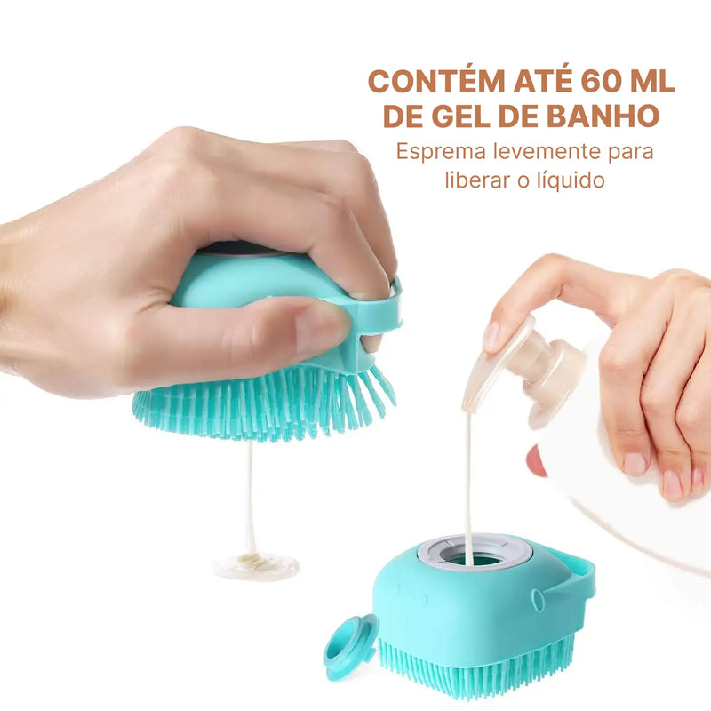 🐾 Escova de Banho e Dispensador de Shampoo 2 em 1: Cuidado Completo para Seu Pet! 🛁